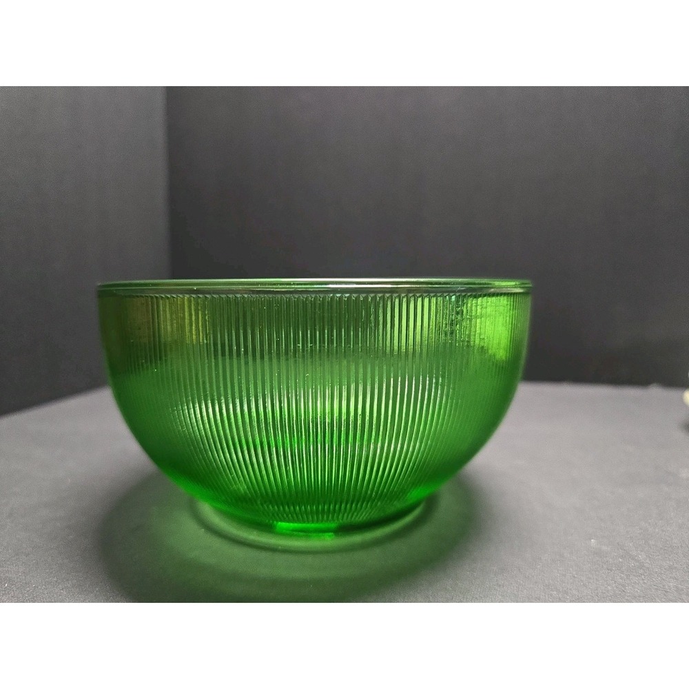 Vtg Emerald Green Ribbed Glass Bowl 5" Small Serving Dessert Bowl MCM